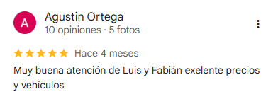 Reseña de Agustín Ortega en Google – 5 estrellas