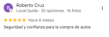 Reseña de Roberto Cruz en Google – 5 estrellas